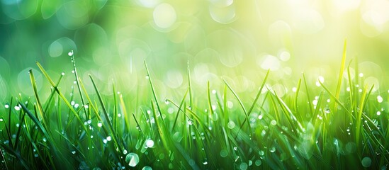 Sticker - Abstract natural background of dew covered fresh green spring grass with soft focus ideal as a backdrop or wallpaper with copy space image