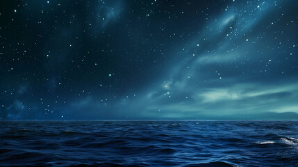 Wall Mural - a dark blue ocean with a starry sky above it
