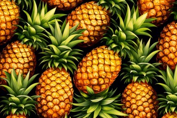 Wall Mural - Lush and vibrant fresh pineapple pattern background with tropical fruit, seamless design, and juicy ripe texture, perfect for summer wallpaper, organic market, and healthy nutrition concepts