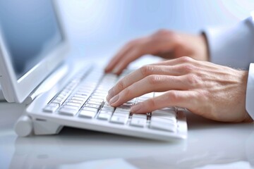 Canvas Print - Hands Typing on a White Laptop Keyboard