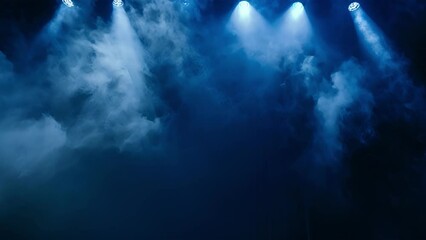 Wall Mural - Concert stage with smoke and light. Empty space with spotlights and neon illumination. AI-generated.