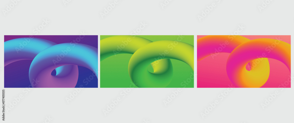 Fluid Gradient 3D Set Background with dynamic liquid curve shape ...