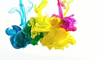 Wall Mural - color splashes of ink in cyan magenta yellow black as symbol for subtractive CMYK color blending