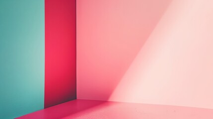 a room with a pink and blue wall