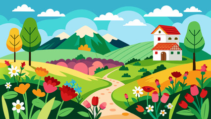 Wall Mural - country side scenery vector illustration 