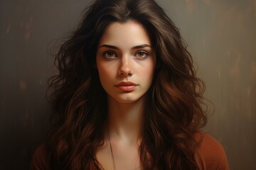 Digital painting of a young woman with luxurious curly hair and captivating gaze