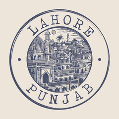 Sticker - Lahore, Pakistan Stamp City Postmark. Silhouette Postal Passport. Round Vector Icon. Vintage Postage Design.