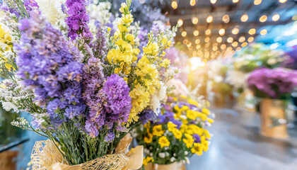 Wall Mural - small bright dried flowers statice purple white bouquet