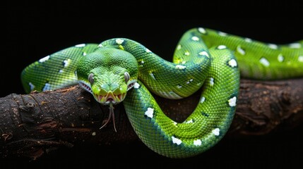 Poster - green snake on black background