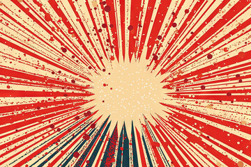Wall Mural - Sun burst in retro style with grungy dots. Vintage sun rays background.