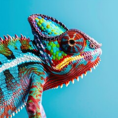 Wall Mural - Colorful chameleon on a blue background