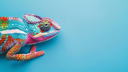 Wall Mural - Colorful chameleon on a blue background