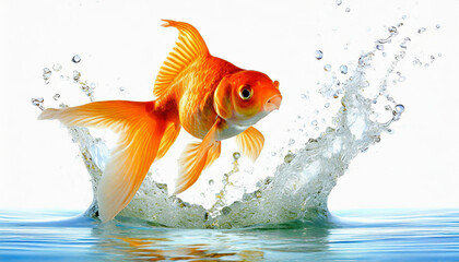 Canvas Print - Goldfish jumping out of round fishbowl into freedom