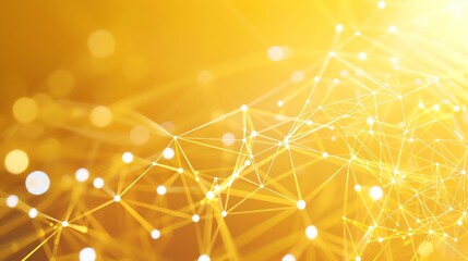 Abstract golden network background with connecting dots and lines. Concept of technology, science, communication, and innovation.