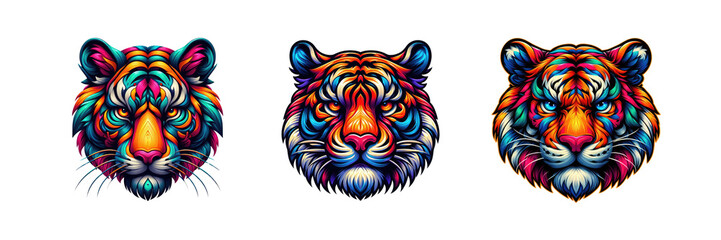 Naklejka na meble Set of illustration of tiger head mascot, isolated over on transparent white background