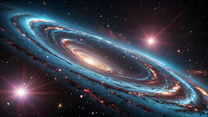Wall Mural - view from space to a spiral galaxy and stars. universe filled with stars, nebula and galaxy.