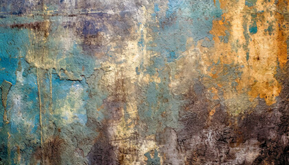 Wall Mural - grunge metallic surface with rusty patterns, showcasing a weathered and textured abstract background in various colors for a vintage aesthetic.