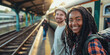 © Nitto - multi-ethnic young couple backpacking at a train station