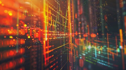 Fototapete - Abstract background of colorful financial graphs and data analysis on a computer screen.