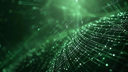 Wall Mural - Futuristic Green Abstract Digital Network with Glowing Nodes