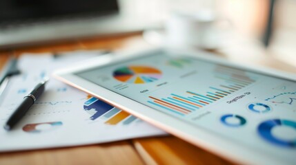 Aufkleber - Close-up of a digital tablet showing investment performance graphs and risk assessment.
