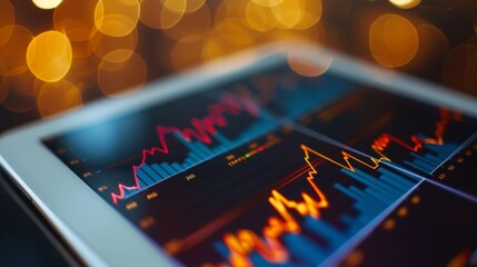 Aufkleber - Close-up of a digital tablet showing investment performance graphs and risk assessment.