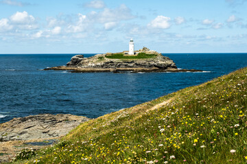 Wall Mural - Godrevy Lighthouse was built in 1858–1859 on Godrevy Island in St Ives Bay, Cornwall.