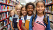 © swissa - Happy Diverse Group Of School Children Holding Books In Library