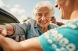 © gearstd - A joyful elderly woman engages warmly with a smiling person, highlighting positive interaction and connection, emphasizing the importance of joy and companionship in senior life.