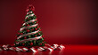 © aesthetic photos - Traditional Christmas Tree gift wrap on red background.
