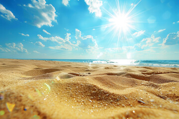 Sticker - A beach with a clear blue sky and a bright sun