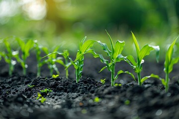 Poster - Young Corn Plants Growing in Fertile Soil