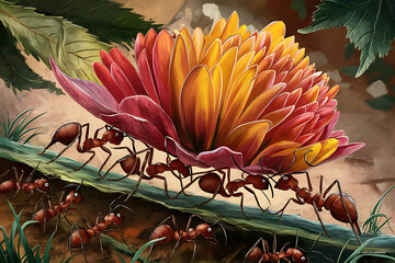 Sticker - ants and flowers