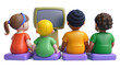 © Mustafa - 3D illustration of four kids sitting and watching TV from the back, transparent background