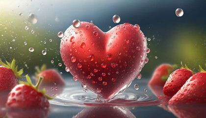 Red heart shaped object with water splashing on it