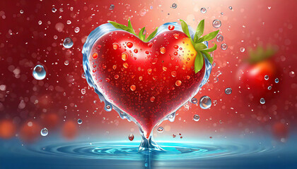 Red heart shaped object with water splashing on it