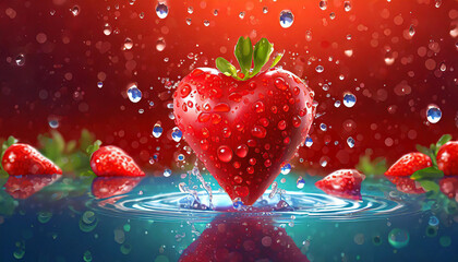 Red heart shaped object with water splashing on it