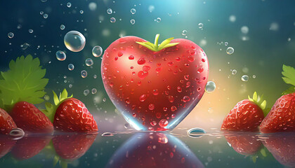 Red heart shaped object with water splashing on it