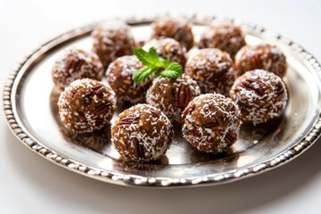 tempting date bran jingle balls with whole pitted dates and mixed greens