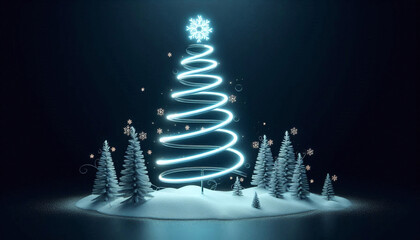 Sticker - A Christmas tree made of a luminous spring. a place for text, advertising