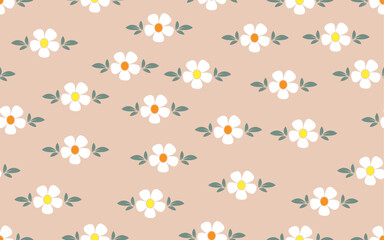 Canvas Print - Floral summer seamless pattern minimal trendy creative design daisy flower vintage retro style vector texture white daisy beautiful vibrant color fabric textile paper print background