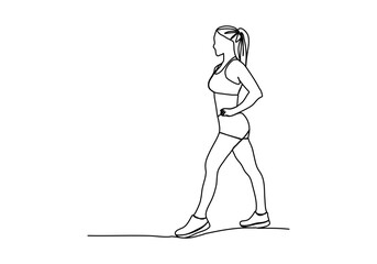 Wall Mural - Girl doing sport exercises. One line drawing vector illustration.