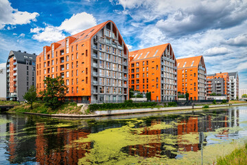 Wall Mural - Modern houses and street on the riverside