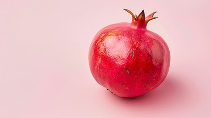 Wall Mural - Ripe red pomegranate photographed on a light pink background to create a simple, modern composition.