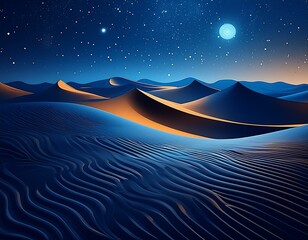 Wall Mural - sand dunes desert, dark night, deep blue , epic scene 