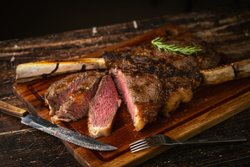 Canvas Print - sliced rare grilled tomahawk steak