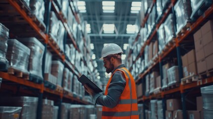 Wall Mural - The warehouse worker with tablet