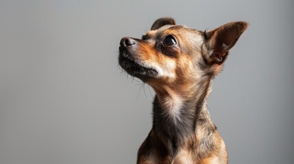 Wall Mural - Brown small young dog aged 1 5 years mixed breed in studio school and vet settings