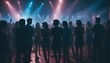 © abu - silhouettes of people having fun at a crowded party at midnight