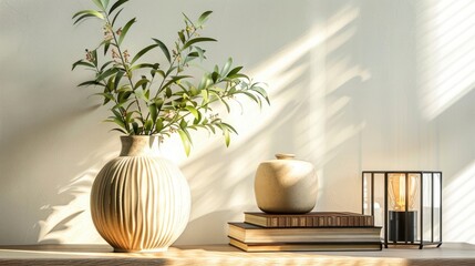 Sticker - Contemporary Home Decor with Book Vase Plant and Lamp